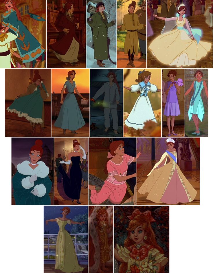 many different pictures of princesses in their dresses and outfits from the animated movie beauty and the beast