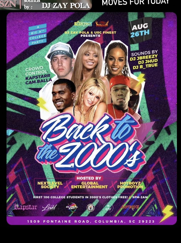 the back to the 2000's flyer for an event with various people on it