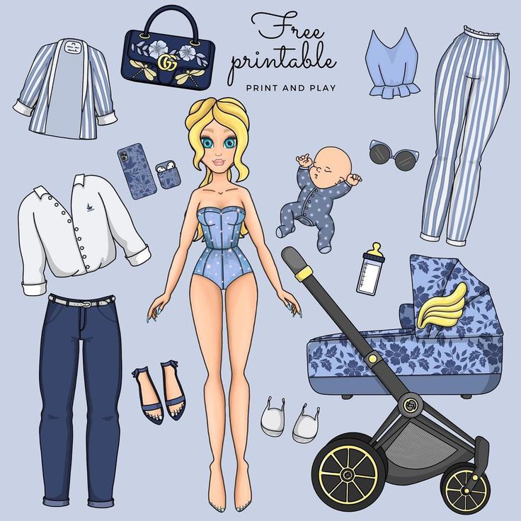 a paper doll with clothes and baby items