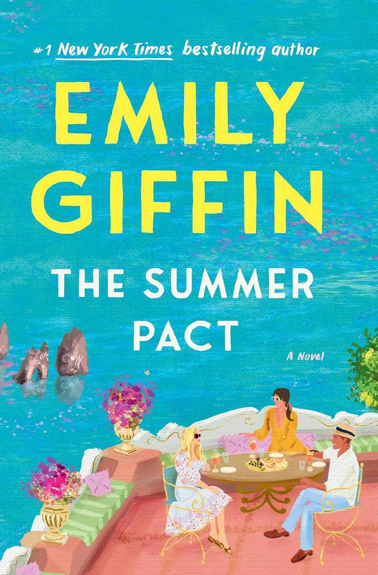 the cover of the summer pact by emly giffinn, with an illustration of two people sitting at a table