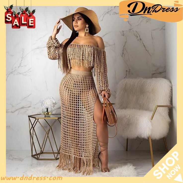 Two-piece Casual Mesh Fringed Beach Dress Chic Two-piece Maxi Dress For Summer, Sleeveless Two-piece Bohemian Dress, Two-piece Maxi Dress For Spring Vacation, Spring Two-piece Maxi Dress For Vacation, Spring Vacation Two-piece Maxi Dress, Two-piece Summer Dress For Spring, Chic Party Beach Dress For Beach Season, Two-piece Maxi Summer Dress, Maxi Length Vacation Dress For Party