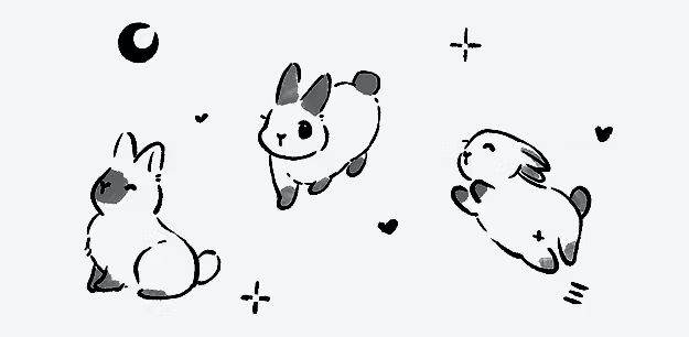 two animals that are sitting next to each other on a white surface with hearts and stars