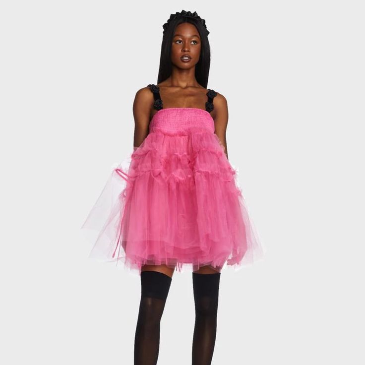 New Condition Feminine Tulle Mini Dress For Evening, Spring Gala Tulle Mini Dress, Evening Tulle Mini Dress Knee-length, Knee-length Tulle Mini Dress For Evening, Evening Knee-length Tulle Mini Dress, Summer Gala Tulle Mini Dress, Evening Mini A-line Tulle Dress, Evening A-line Tulle Mini Dress, Pink Mini Dress For Summer Gala