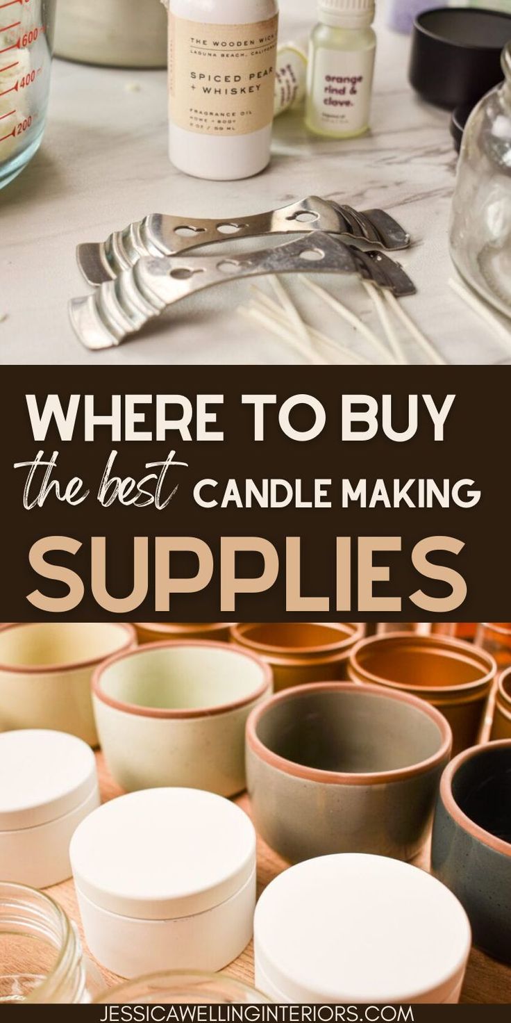 there are many different types of candles and spoons on the table with text overlay that says where to buy the best candle making supplies