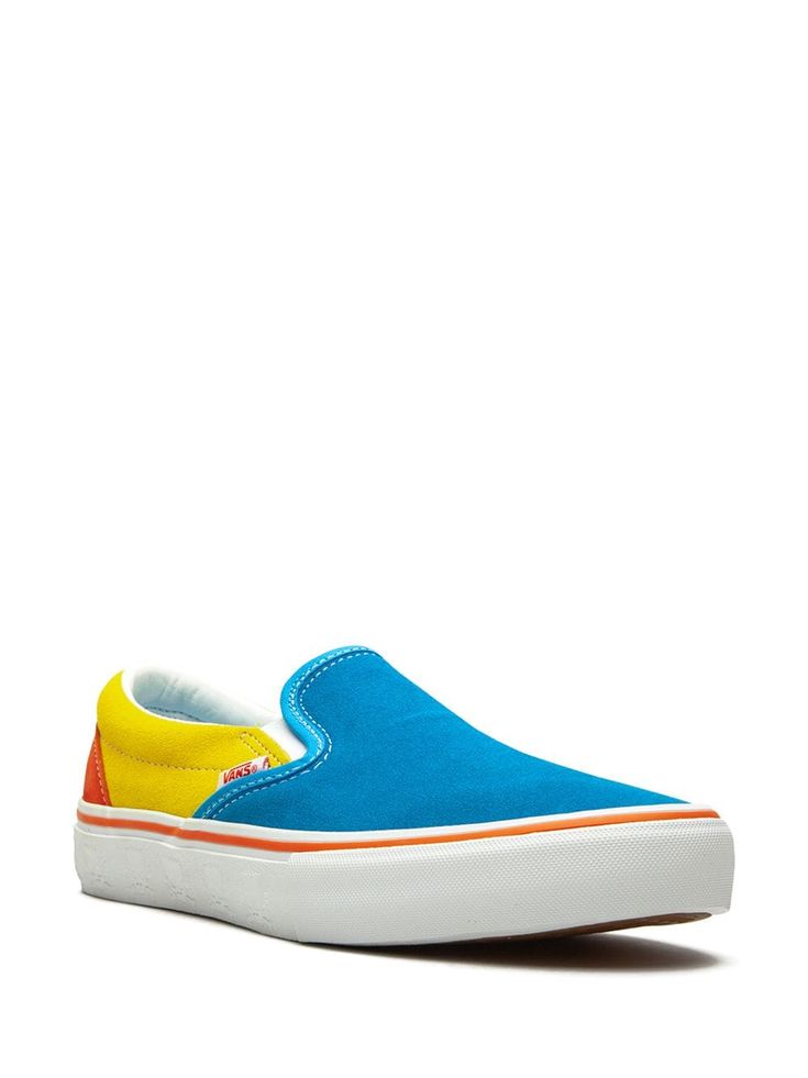 Vans Slip-On Pro "The Simpsons" Sneakers - Farfetch Sporty Blue Slip-on Sneakers, Canvas Slip-on Sneakers With Gum Sole And Round Toe, Casual Blue Slip-ons With Contrast Sole, Sporty Yellow Sneakers, Multicolor Sneakers With Vulcanized Sole For Skateboarding, Multicolor Vulcanized Sole Sneakers For Skateboarding, Yellow Low-top Sneakers With Rubber Toe Cap, Vans Slip-on Sneakers With Gum Sole, Blue Canvas Shoes With Rubber Toe Cap