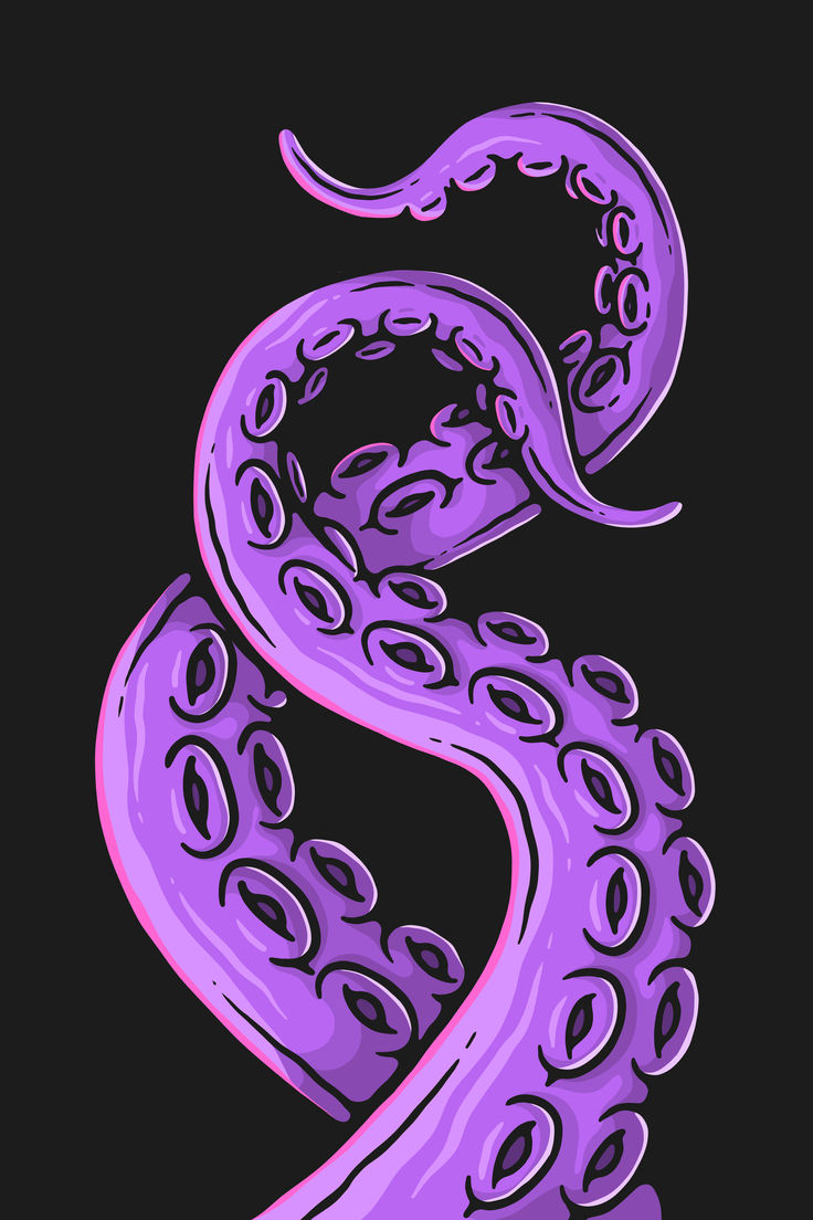 an octopus is in the shape of a letter s on a black background with purple swirls