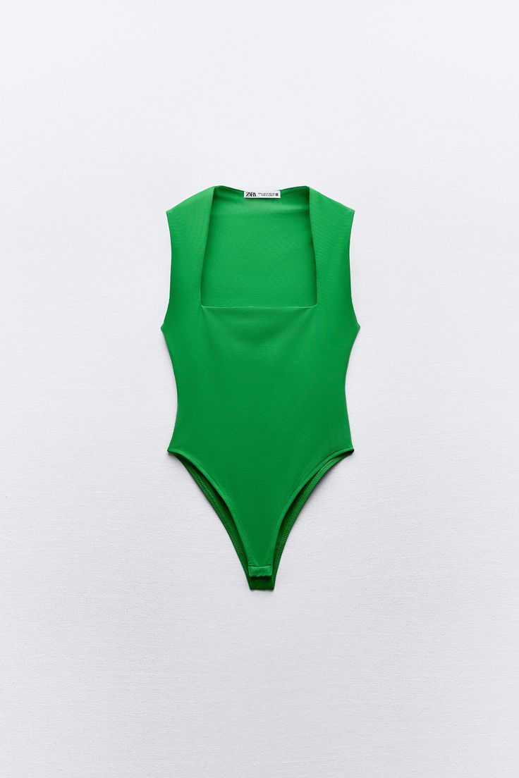 SQUARE NECK POLYAMIDE BODYSUIT Chic Sleeveless Bodysuit, Sleeveless Green Second-skin Bodysuit, Sleeveless Second-skin Green Bodysuit, Sleeveless Tight-fitting Green Bodysuit, Sleeveless Polyamide Bodysuit For Spring, Trendy Bodysuit By Zara, Trendy Sleeveless Zara Bodysuit, Trendy Zara Sleeveless Bodysuit, Zara Trendy Sleeveless Bodysuit