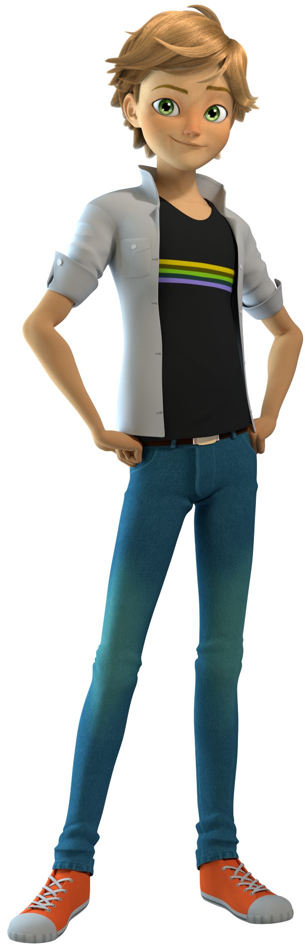 an animated character is standing with his hands on his hips and looking at the camera