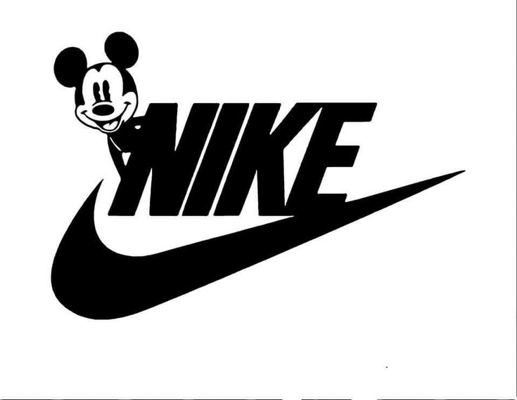 the nike logo with mickey mouse's head in black and white on a white background