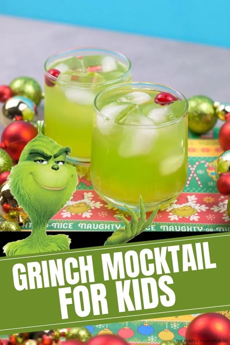 grinch cocktail for kids with green liquid in glasses