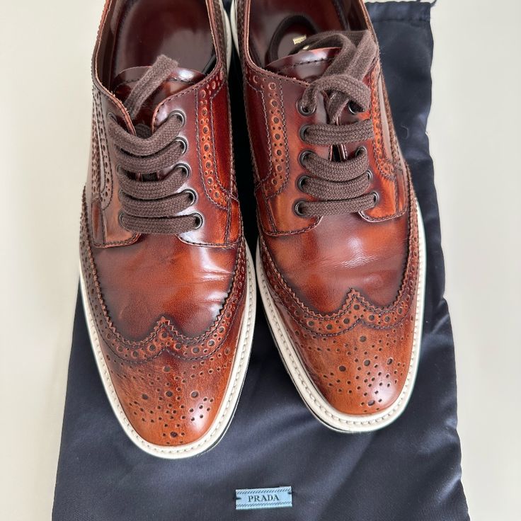 Brown/Cognac Color Leather, Small Platform, Comfortable To Wear, In Perfect Shape. Brown Oxford Shoes, Oxford Brogues, Cognac Color, Platform Loafers, Prada Shoes, Flat Shoes Women, Cognac, Loafer Flats, Oxford Shoes