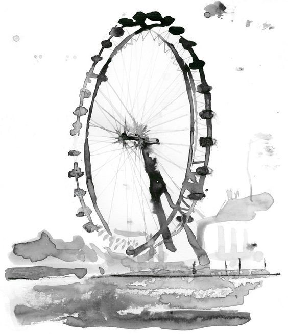 a watercolor drawing of a ferris wheel