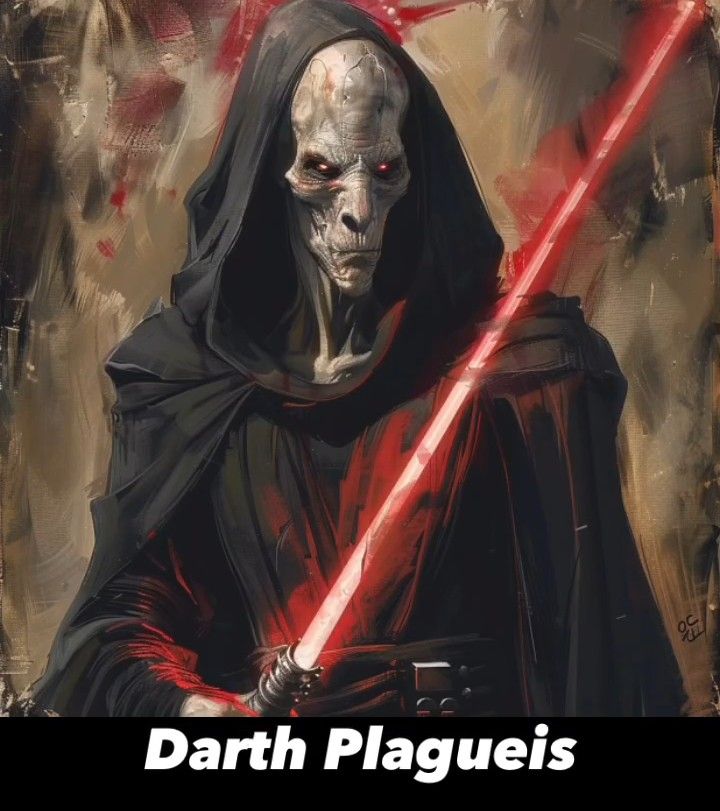 darth plague is holding a red light saber