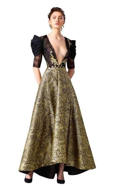 Get glam in this red carpet evening gown by Edward Arsouni Couture. The magnificent bodice has a dramatically plunging v-neckline and luscious lace elbow length sleeves with sophisticated pleated accents. This memorable ensemble sparkles with gilded adornments and shimmers to the long high-low silhouette hem in rich, paisley patterned waves.  #eveninggown #couture #fashion #womensfashion #blacktie Edward Arsouni, Couture Mode, Beauty Dress, Zuhair Murad, Designer Gowns, Gorgeous Gowns, Beautiful Gowns, Fancy Dresses, Couture Fashion