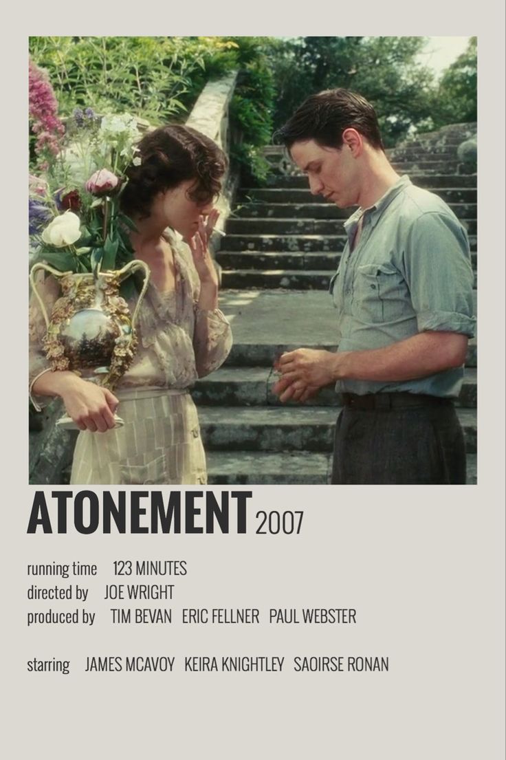 an advertisement for the movie atonement with two people standing in front of stairs