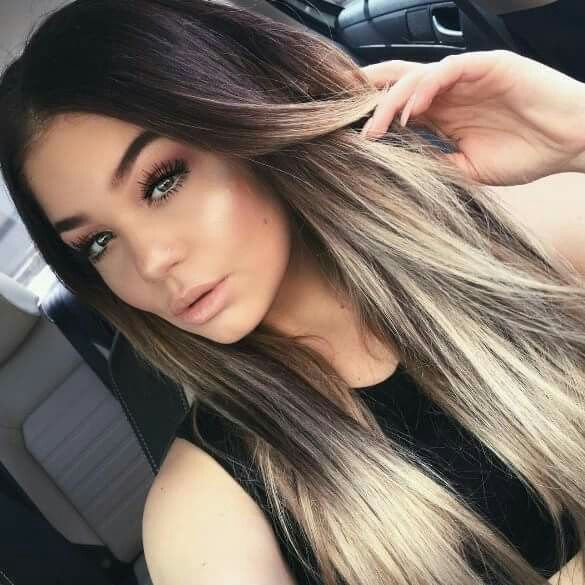 Ombre Brown Ombre Hair With Money Pieces, Fall Balayage Straight Hair, Ombre For Dark Brown Hair Balayage, Hair Color With Dark Roots, Brown And Blonde Ombre, Ombre Straight Hair, Rich Girl Hair, Brown Ombre Hair Color, Straight Hair Styles