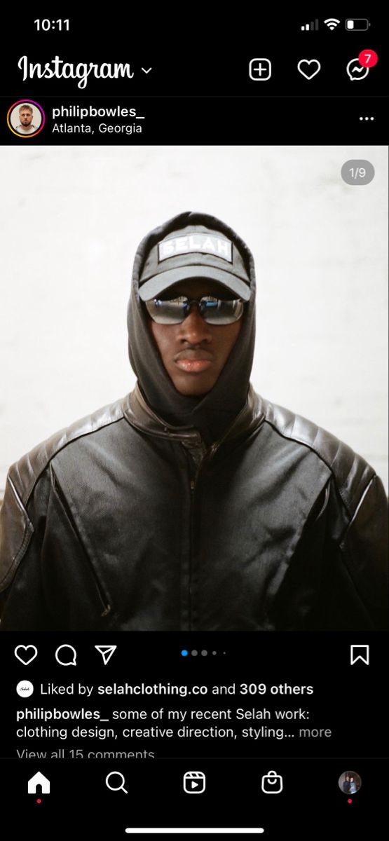 a man wearing a hoodie and sunglasses on his face with the instagram button highlighted