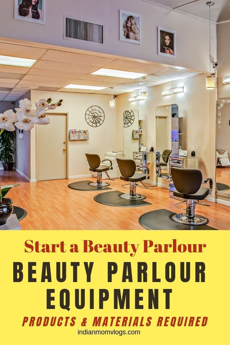 an image of a beauty parlor with chairs and mirrors on the wall above it that says start a beauty parlour