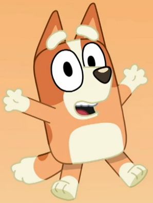 a cartoon dog is jumping in the air with his arms out and eyes wide open