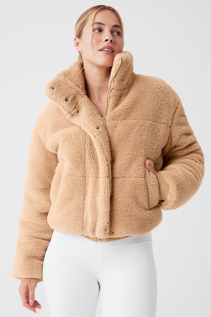 Sherpa Snow Angel Puffer - Camel Cape Tops, Ombre Fabric, Jacket Collar, Morning Walks, Snow Angel, Tan Jacket, Snow Angels, Teddy Jacket, Back Women