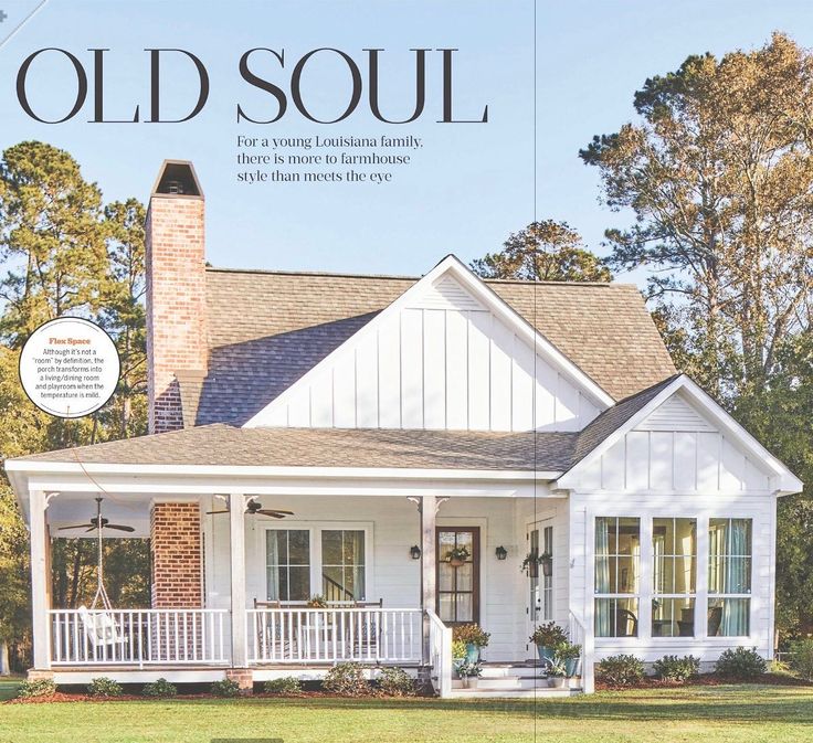 the front cover of an old soul magazine featuring a white house with porches and windows