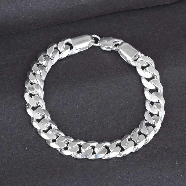 925 Silver Bracelet. Wt 50 Gms Classic Bangle Chain Bracelet With Sterling Silver Clasp, Classic Sterling Silver Bangle Chain Bracelet, Classic Sterling Silver Clasp Bangle Bracelet, Classic Silver Charm Bracelet With Silver Chain, Classic Charm Bracelet With Sterling Silver Clasp, Classic Silver Chain Bracelet With Polished Finish, Classic Sterling Silver Bracelet With Strap, Elegant Silver Sterling Cuban Link Bracelet, Classic Silver Jubilee Chain Bracelet