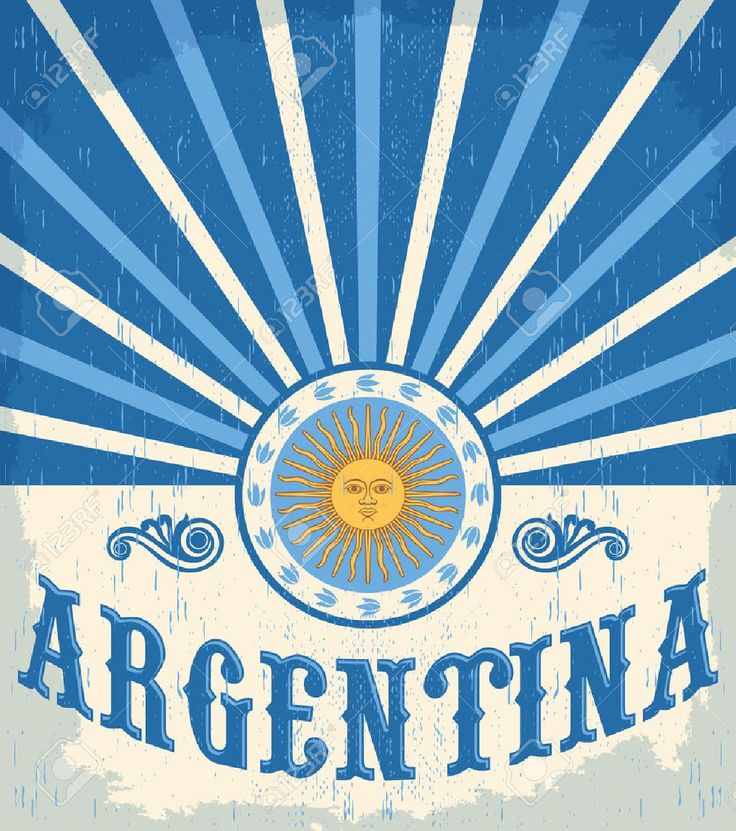 an old poster with the word argentina on it and sunburst in the background