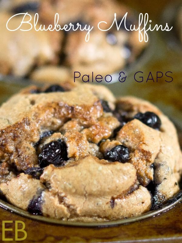 blueberry muffins in a metal pan on a wooden table with text overlay