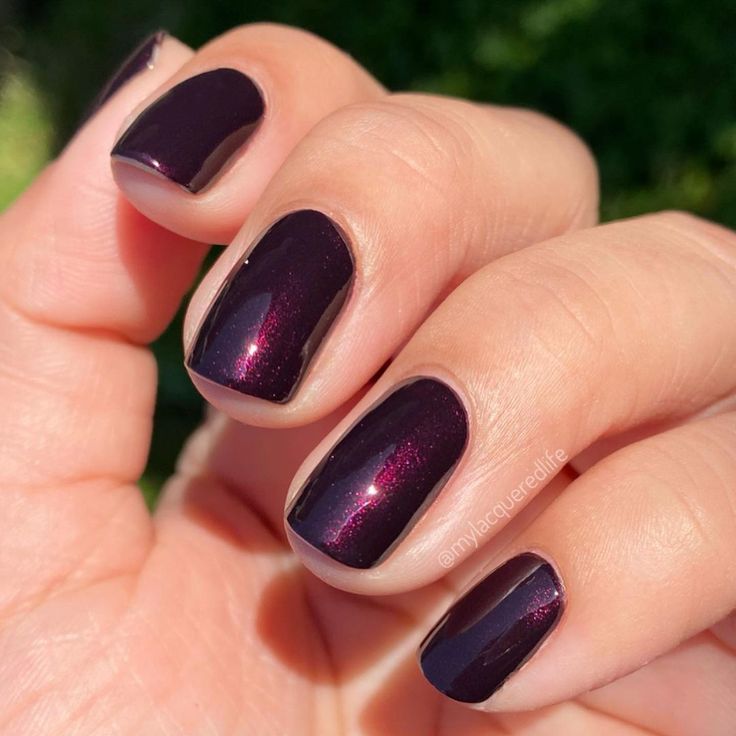 Clients who want to go deeper for summer will be captivated by this delicious black-red shade. It's extra stunning in the sunlight. 🍒 By: @mylacqueredlife on IG Shade: #BlackCherryChutney #OPI #OPIObsessed #ColorIsTheAnswer #DarkRedNails #DarkRedMani #DarkManis #DarkNails #Nails #Mani #IridescentNails Black Cherry Nail Polish, Opi Black Cherry Chutney, Dark Nail Colors, Black Cherry Nails, Cherry Chutney, Thanksgiving Nails Color, Opi Black, Ruby Nails, Opi Nail Polish Colors