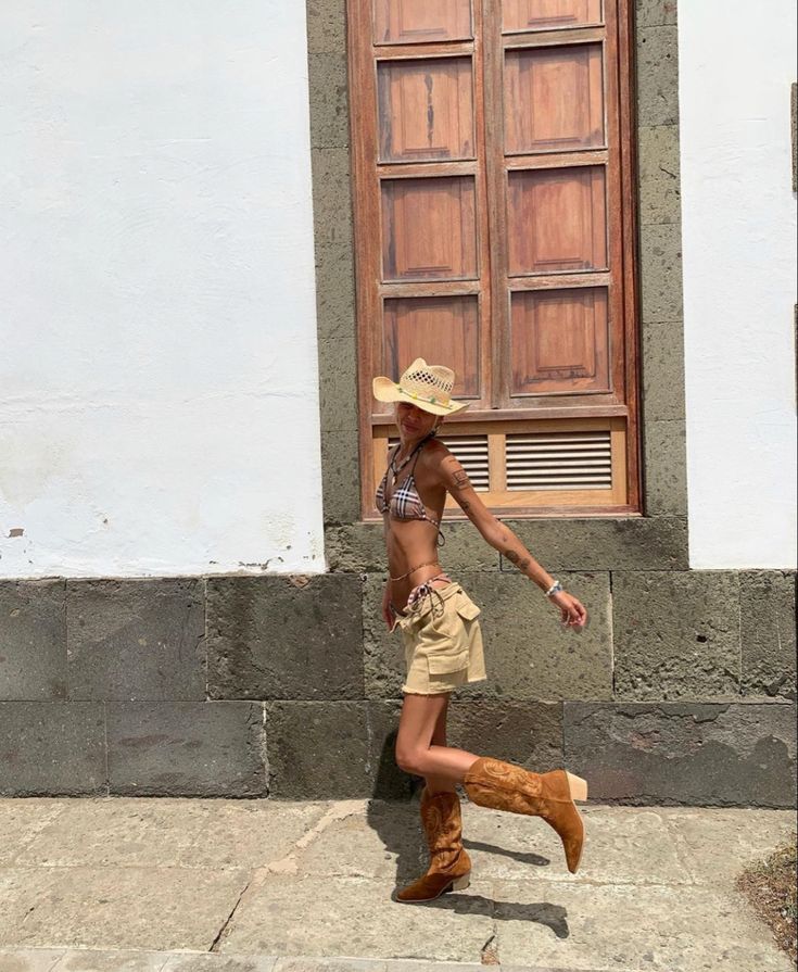 Bathing Suit And Cowboy Boots, Cowboy Hat Swimsuit Outfit, Cowboy Hat With Bathing Suit, Cowboy Hat And Swimsuit, Bikinis And Cowboy Hat, Summer Bikinis, Cowboy Boots, Summer Vibes, Cowboy