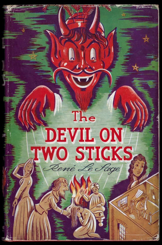 the devil on two sticks book cover with an image of people in front of it