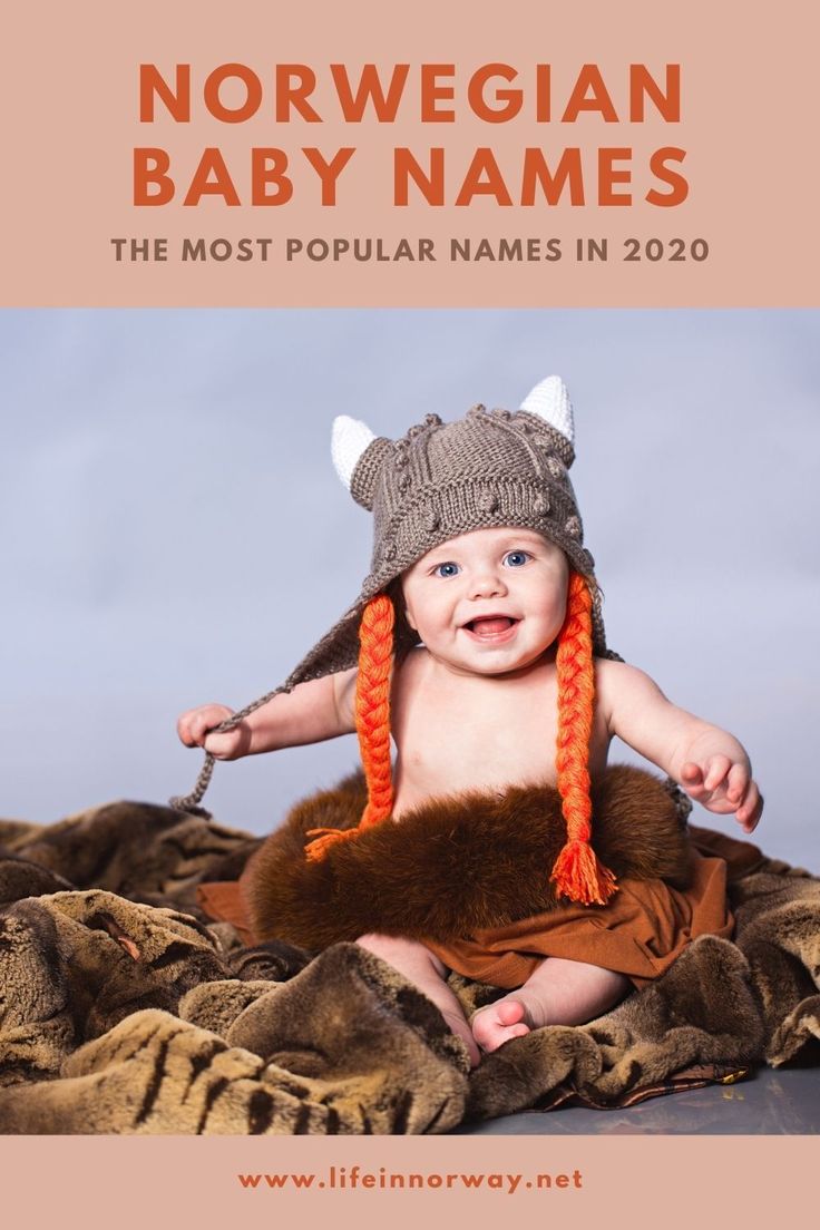 a baby wearing a knitted hat and sitting on a blanket with the title norwegian baby names