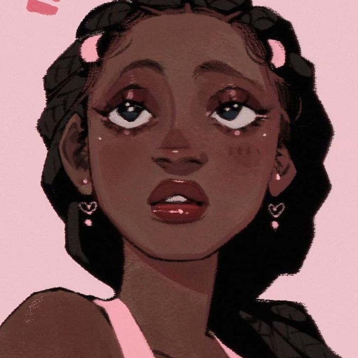 an illustration of a woman with big eyes and pink lipstick on her face, looking at the camera