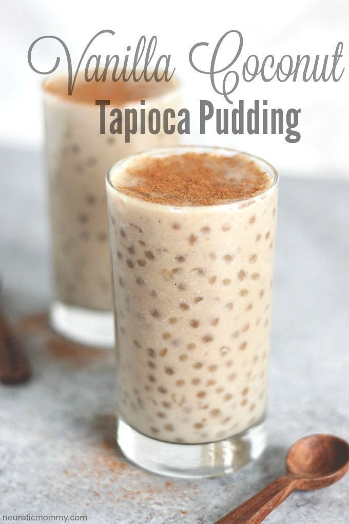 two glasses filled with vanilla coconut tappica pudding