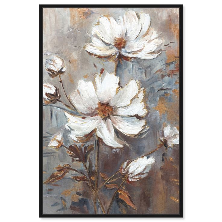 a painting of white flowers on a gray background