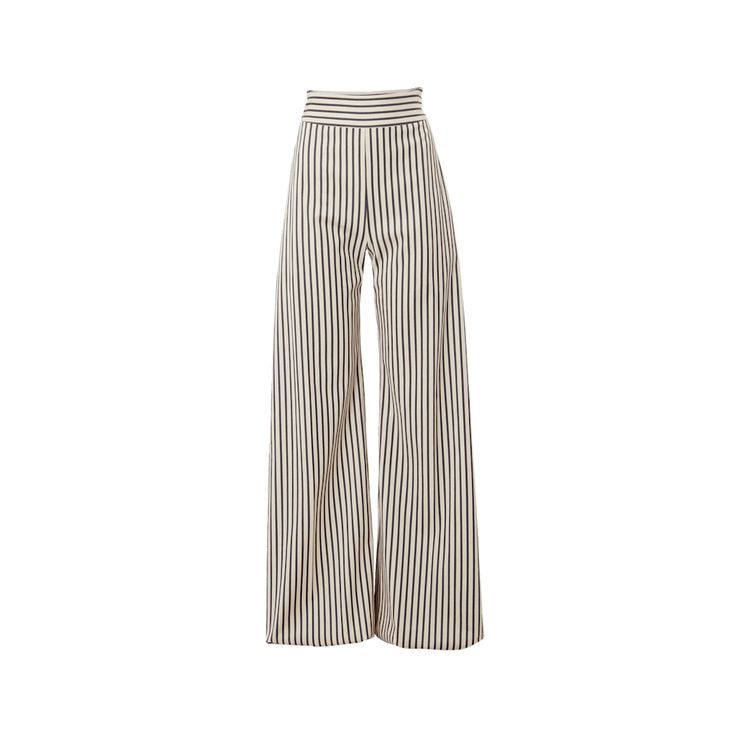 Carolina Herrera pants in stripe motif Full length High rise Wide legs Viscose/cotton/elastane Dry clean Made in Italy Chic Striped Wide Leg Cotton Pants, Chic Striped Cotton Wide Leg Pants, Chic White Bottoms With Striped Hem, Striped Full-length Bottoms For Work, White Vertical Stripes Bottoms For Workwear, Striped Straight Pants, Chic White Wide Leg Pants With Vertical Stripes, Elegant White Pants With Vertical Stripes, Chic Fitted Bottoms With Striped Hem