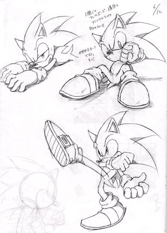 some sketches of sonic the hedgehog and tails