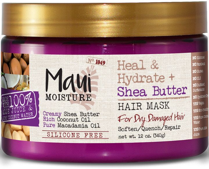 Maui Moisture Heal & Hydrate + Shea Butter Hair Mask Shea Butter Hair Mask, Shea Butter Shampoo, Maui Moisture, Shea Butter Oil, Shea Butter Hair, Aloe Juice, Butter Oil, Macadamia Oil, Hair Control