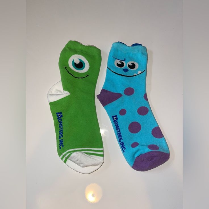 Nwot - Never Worn! Mike & Sully Socks! Cute Blue Socks For Stocking Stuffers, Green Casual Socks For Playtime, Casual Green Socks For Playtime, Fun Blue Cotton Socks, Cute Blue Socks For Playtime, Playful Blue Cotton Socks, Comfortable Blue Socks For Playtime, Mike And Sully, Awesome Gifts