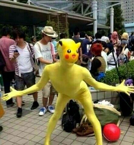 a man in a pikachu costume standing on one leg