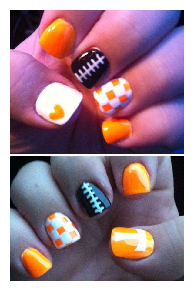 Tennessee Vol Nails! Tennessee Nails, Sports Nails, Football Nails, A Football, Nail Polishes, Mani Pedi, Love Nails, American Football, How To Do Nails