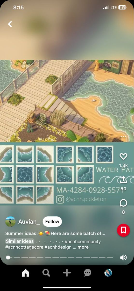 the screenshot shows an image of a house and water features in the game, which is