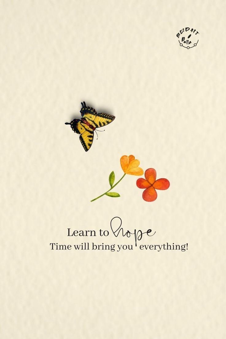 an image of a butterfly and flowers with the words learn to hope time will bring you everything