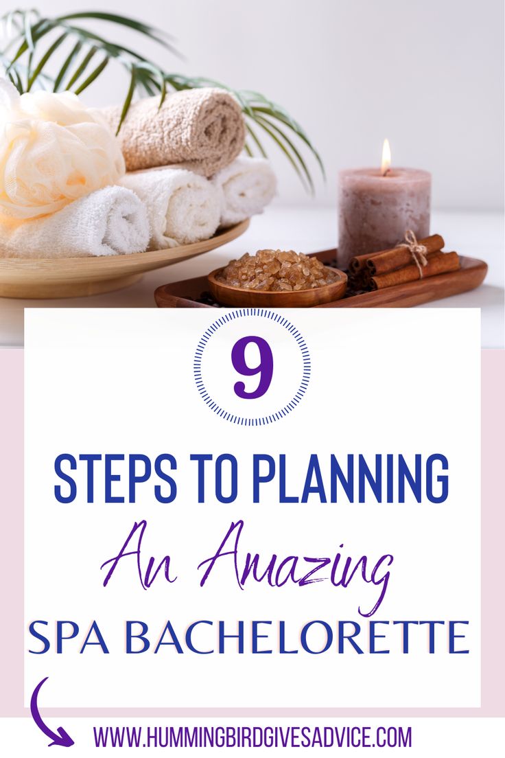 a plate with towels and candles on it that says 9 steps to planning an amazing spa bachelorette