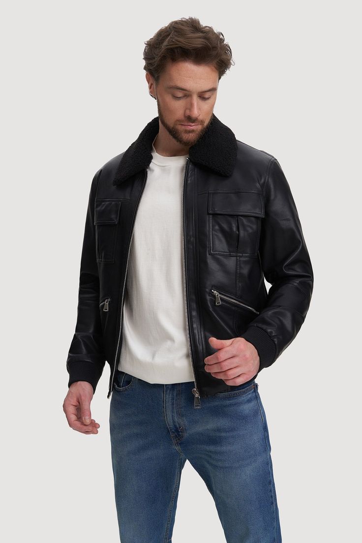 Unleash your inner bad boy charm with Kash, a faux leather bomber jacket featuring a fuzzy sherpa collar. Stay effortlessly cool while staying true to your ethical fashion values with this cruelty-free and stylish piece. Customer Service Gifts, Back To School Sales, Sherpa Jacket, Bad Boy, Leather Jacket Men, Jacket Sale, Ethical Fashion, Autumn Winter Fashion, Cruelty Free