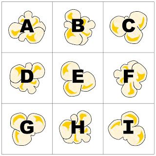 the letters and numbers that are in each letter, which have been drawn to look like popcorn