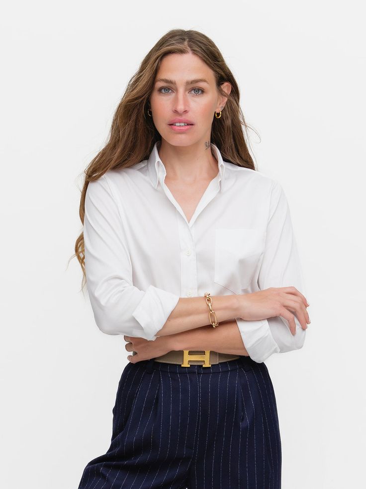 STRETCH WHITE PIQUE Our menswear inspired Weekend Shirt in an extraordinary white stretch pique. Trying to decide on the perfect white shirt? Check out the Sarah Alexandra White Collection Shirt Guide! Chic White Blouse For Business, Tailored White Tops For Work, White Tailored Tops For Work, Classic White Dress Shirt For Work, White Button-up Dress Shirt For Work, Timeless White Workwear Tops, White Dress Shirt For Office In Spring, Chic White Business Tops, Chic White Semi-formal Shirt