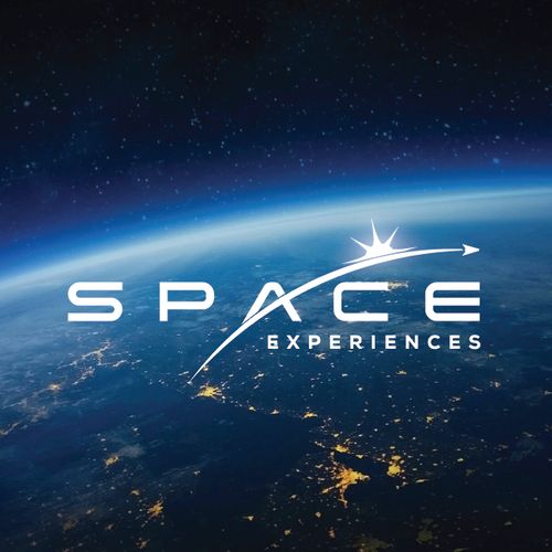 the space experience logo is shown above earth