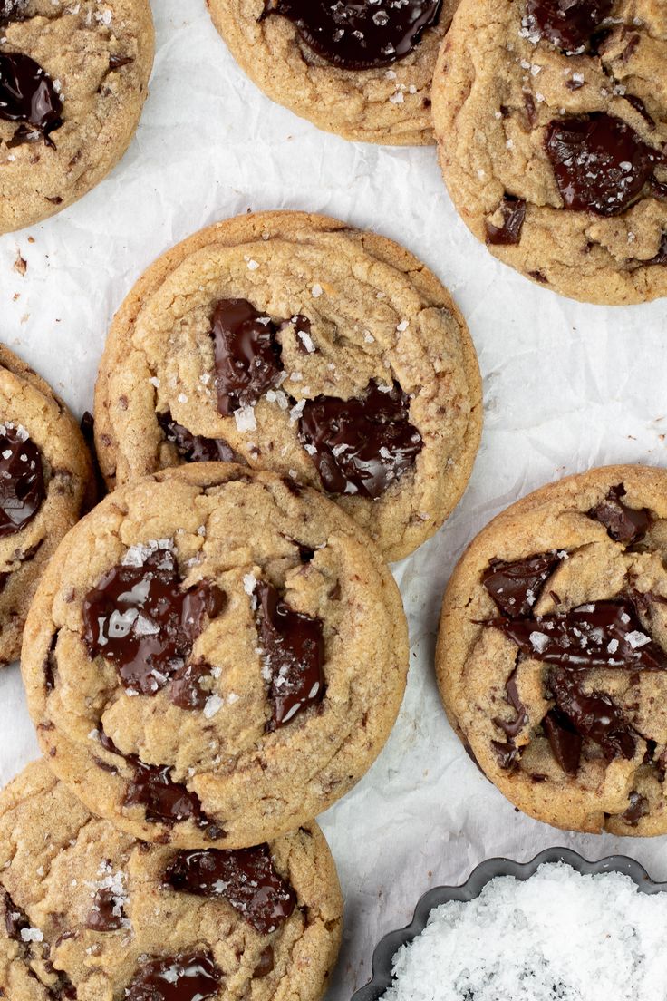 chocolate chip cookies with sea salt on top