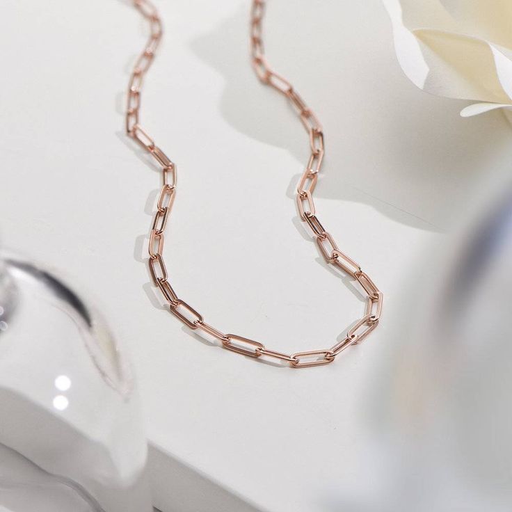 Classic Paperclip Chain Necklace - Rose Gold Vermeil-2 Fine Jewelry Rose Gold Cable Chain Necklace, Rose Gold Adjustable Chain Necklace For Everyday, Rose Gold Chain Necklace With Adjustable Chain For Everyday, Minimalist Rose Gold Link Necklace, Timeless Rose Gold Cable Chain Jewelry, Timeless Rose Gold Jewelry With Cable Chain, Timeless Rose Gold Necklace For Everyday, Rose Gold Timeless Everyday Necklace, Timeless Everyday Rose Gold Necklace